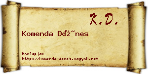 Komenda Dénes névjegykártya