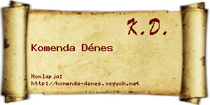Komenda Dénes névjegykártya